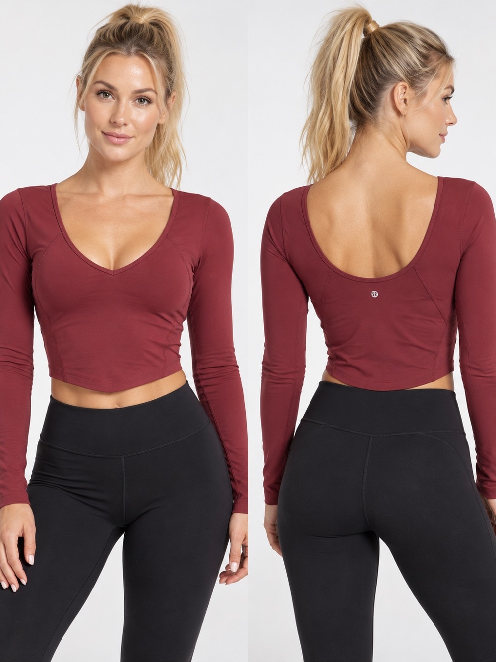 Lululemon Align Long Sleeve Shirt Red Merlot Nulu V-Neck Crop 10
